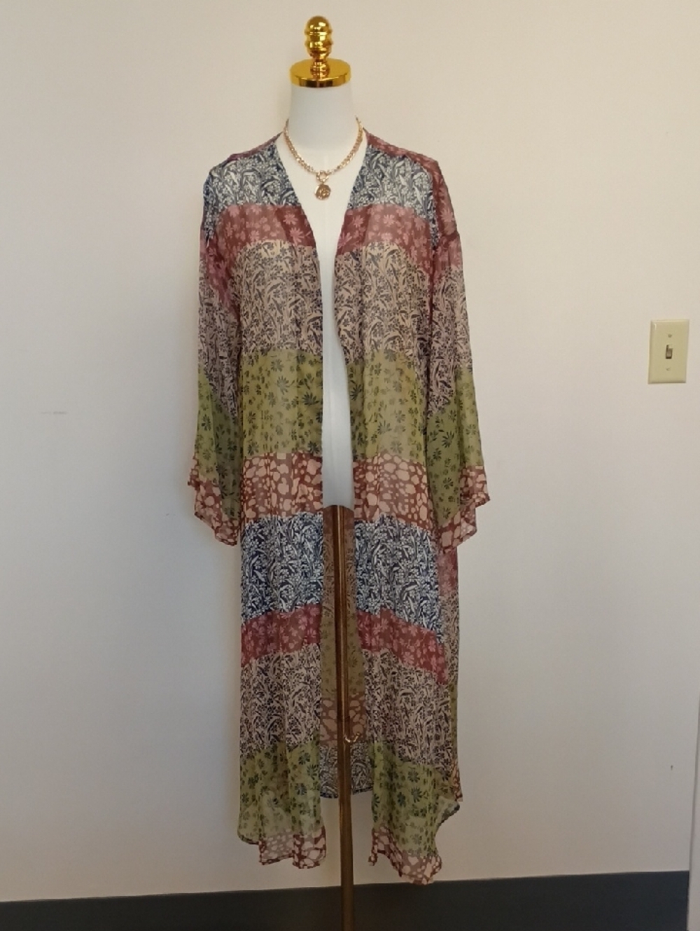 Jessica Simpson Patchwork Floral Kimono Duster Open Front Size Medium